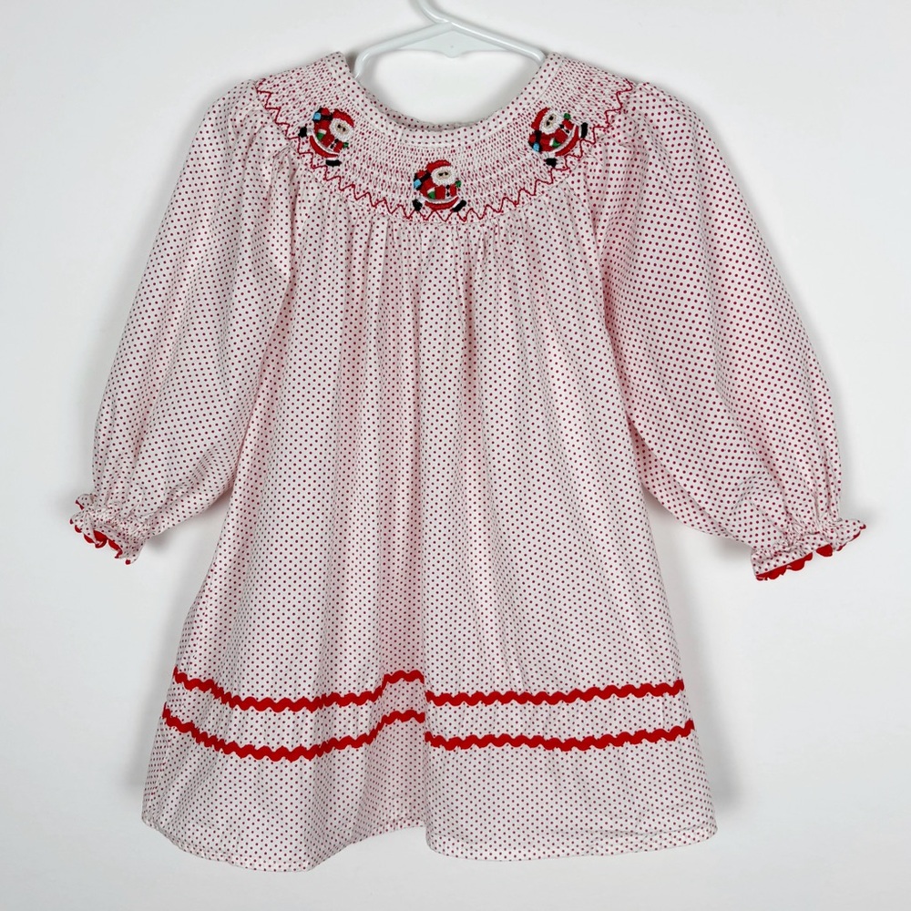 Marie Nicole Smocked Dress Santa Claus Red White Polka Dot Long Sleeve Holiday S